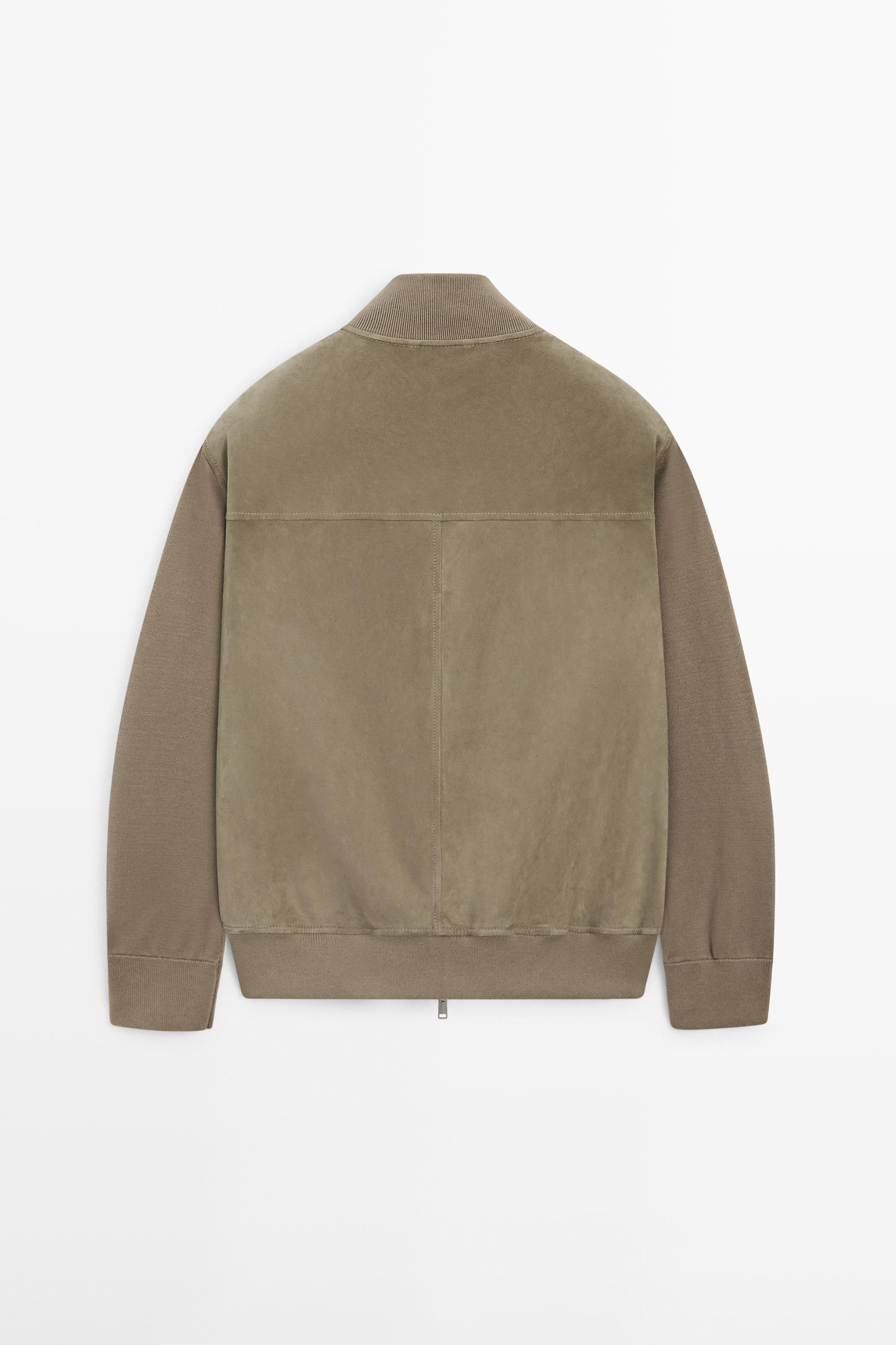 Contrast knit and suede leather jacket